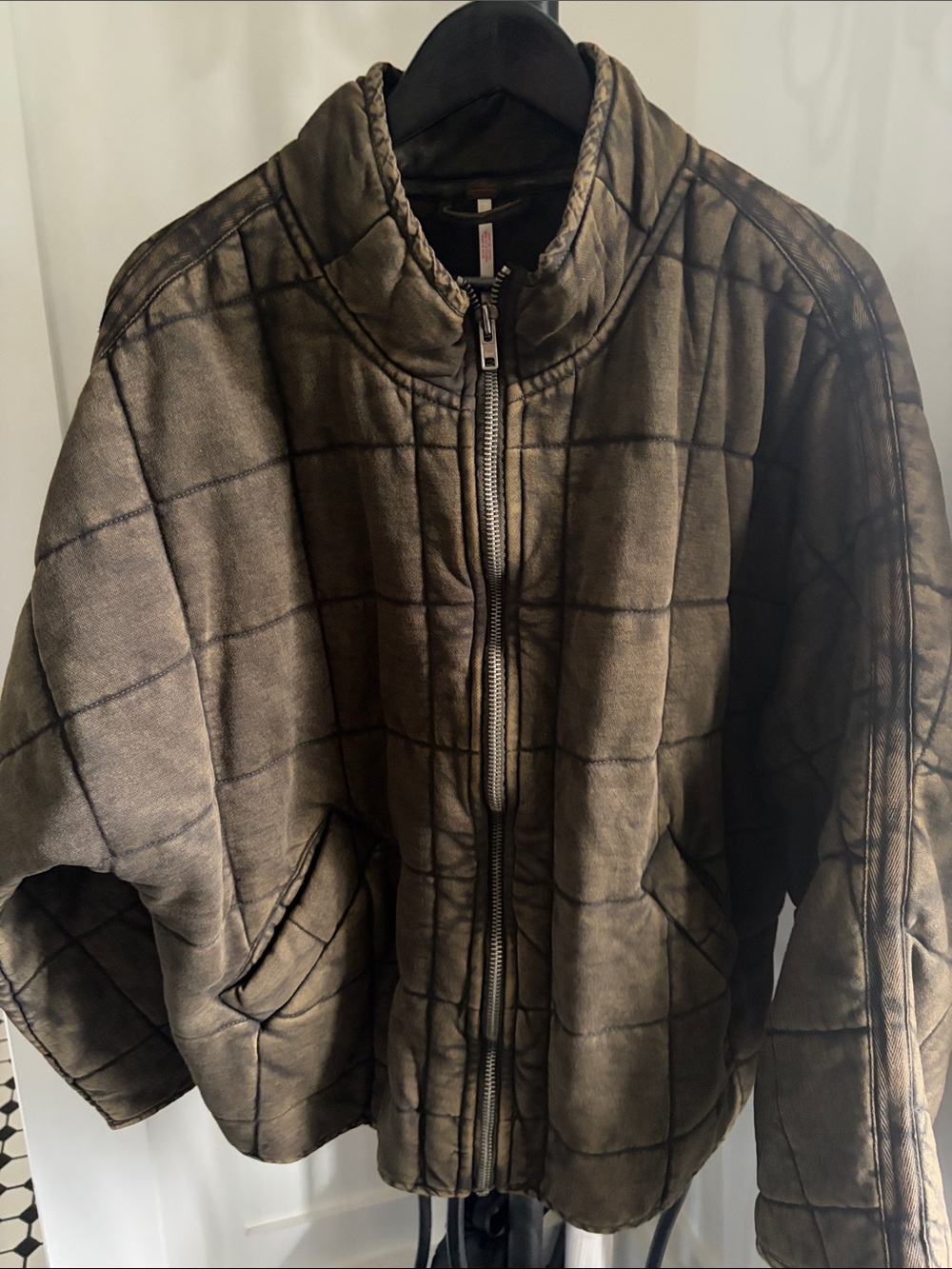 Free People Olive Quilted Bomber Jacket